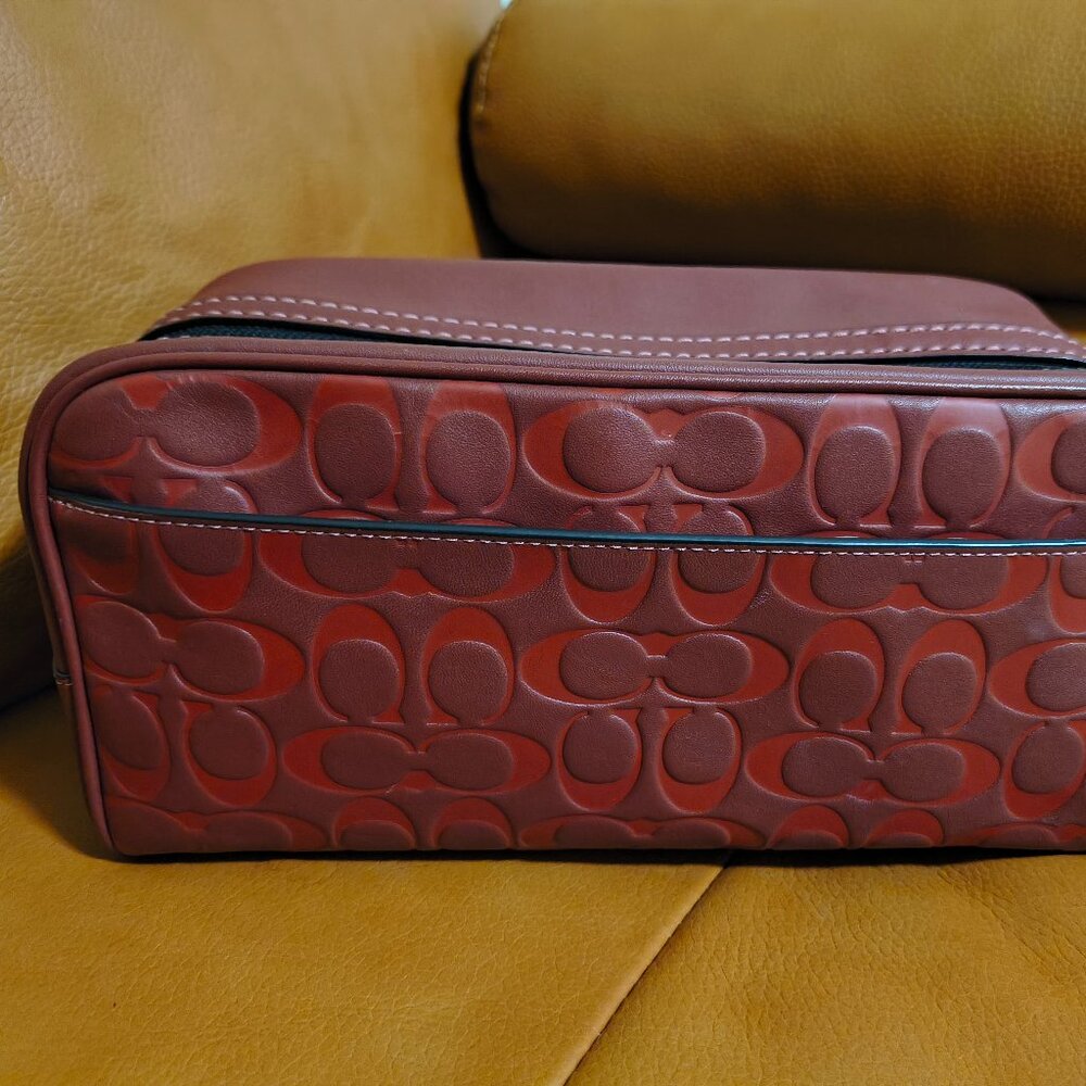 Coach Burgundy Embossed Leather Vanity/Travel Case Cosmetic Bag